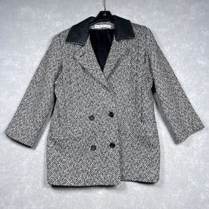 Vintage Irving Posluns Pea Coat Womens Size 11/12 Black and White Plaid Jacket